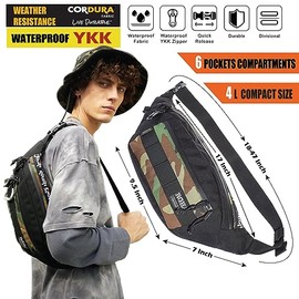 Riñonera táctica Rough Enough para hombre, bolsa cruzada para caza, senderismo, camping, pesca, viajes, equipo de camuflaje Cordura, Camo, 17×7× 9.5 i