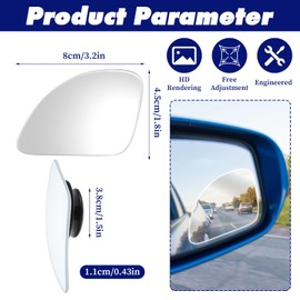 Pack of 2 Blind Spot Mirrors, Glass Convex Lens, Frameless, Adjustable, Blind Spot Mirrors for All Types of Vehicles (Oval, Colourless)
