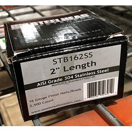Steelhead STB162SS 16 Gauge 2" Stainless Steel Straight Brad Nails, 2500-Pack