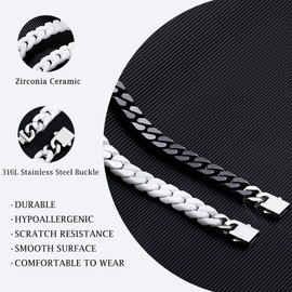 EVANYIZHOU Cuban Link Bracelet for Men,12mm Ceramic Cuban Bracelet,White Bracelet for Men,Jewelry Gifts for Him (white, 8.5")