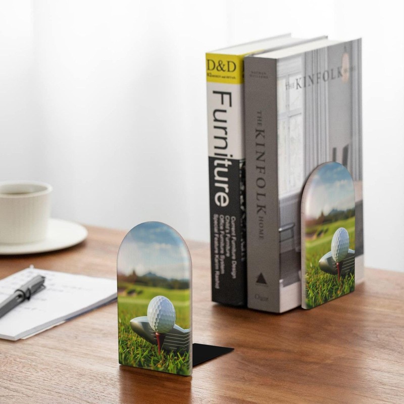 DXTKWL Decorative Bookends 2 Pcs Golf Ball Wood Bookends for