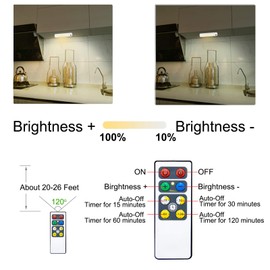 LUXSWAY Under-Counter Light Bar with Remote Control,Wireless Dimmable Night Lighting with Battery Operated,Stick On Cabinet Light Bar,Auto-Off Timer 15,30,60,120 Minutes for Closet,Stairs,Shelf