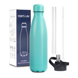 Insulated Water Bottle,17oz Stainless Steel Water Bottles with straw lid,Metal Sports Thermos Water Bottles for Boys,Girls,Double Wall Vacuum BPA-Free Flask for School, Sports & Travel-Turquoise