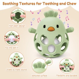 MCGMITT Baby Teething Toys for 3-6 Months, Easy Grasp Silicone Infant Rattle Teether Toy for 0-12 Months, BPA-Free Food Grade Baby Montessori Sensory Toys, Soft Infant Chew Toys for Teething Relief