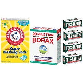 Laundry Soap Kit - Fels Naptha 4 bars, 20 Mule Team Borax Natural Laundry Booster, & Arm & Hammer Super Washing Soda