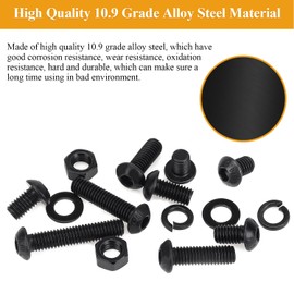 151 Pieces M6 Screws Nuts Washers Set Black, Sutemribor M6 x 8/10/12/16/20/25/30mm Button Head Socket Cap Screws Nuts Washers Assortment Kit, 10.9 Grade Alloy Steel, Fully Threaded