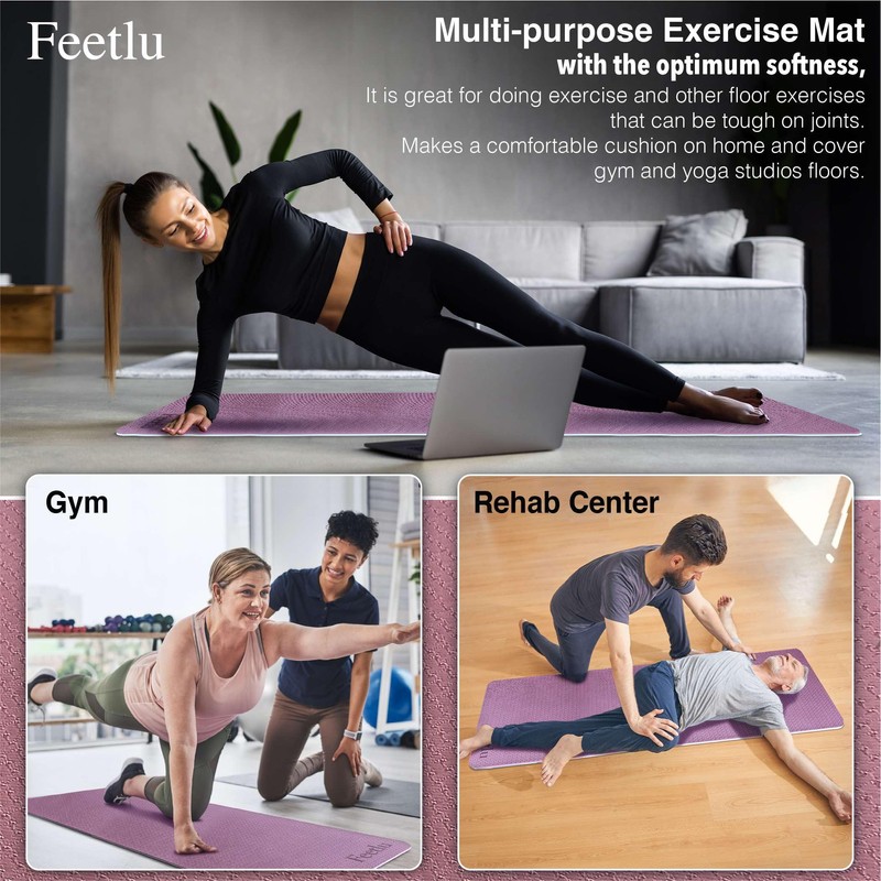 Feetlu Extra Thick Exercise Yoga Mat with Strap - 2/5