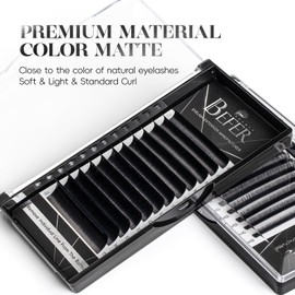Befer Beauty Volume Lash Extensions 0.05C, Mix-8-15mm Eyelash Extension Matte Black, Easy Fan Volume Lashes Fluffy Matte Black Soft, C Curl Self Fanning Lash Extension Professional Eyelash Extensions