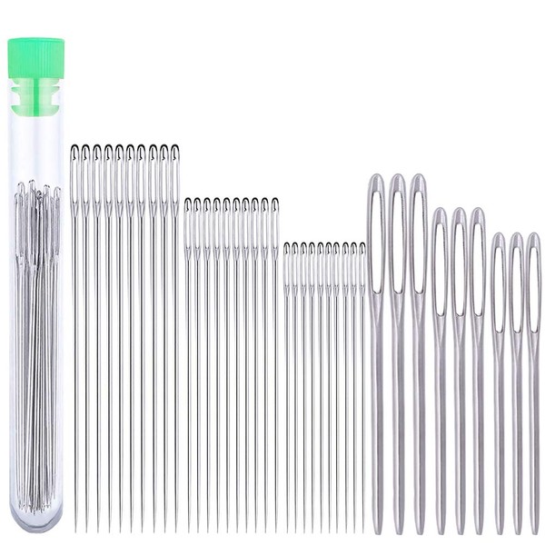 39 Pcs Big Eye Sewing Needles Kit, 3 Sizes Pointed