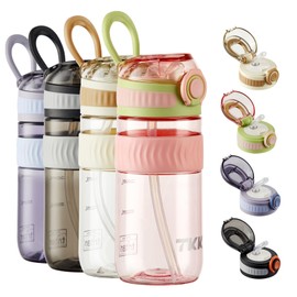 TKK Kids Water Bottle for School with Silicone Straw & Build-in Carrying Handle, Spill-Proof Lid, 18 oz Water Bottle, Dishwasher Safe, Leak-Proof Locking Lid for Outdoor Sports, School Backpack, Pink