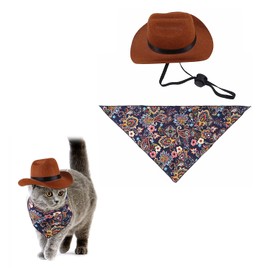 Gesuche Gesuche 2 Pieces Pet Western Cowboy Costume Set,Adorable Cat and Dog Western Cowboy Hat with Adjustable Elastic Chin Strap and Bandana, for Puppy Kitten Party Cosplay Daily Wearing (Small)