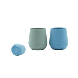 WeeSprout Silicone Baby Training Cups - Set of 2 Soft Silicone Cups - 2 oz Open Cup for Baby 6+ Months - Non-Slip Grip, Weighted Base - Gentle on Gums & Teeth (Matte Blue & Matte Green)