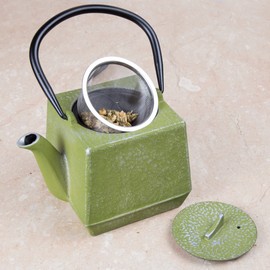 Creative Home Kyusu Cast Iron Pot Tea Kettle with Removable Stainless Steel Infuser Basket, 28 oz, Green Color (73516)