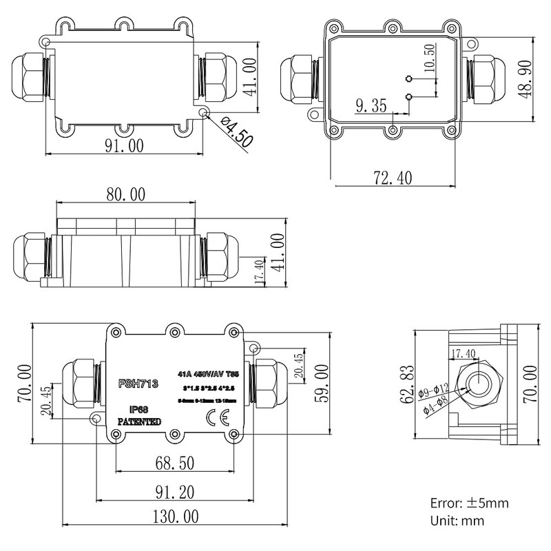 Underground Electrical Box Waterproof IP68 Junction Box,2 Way Plug Line
