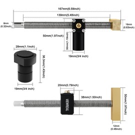 Set of 2 Table Workbench Clamp with 4 Bench Dogs for Bench Hooks, 19 mm Hole Upgrade, Woodworking Desk Clip, Quick Fixed Clamp, Brass Mounting Vice, Desk Clip