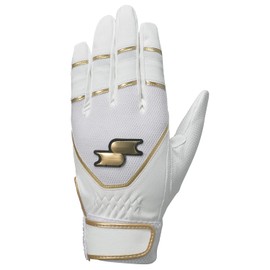 SSK BG5011W Baseball Batting Gloves, General Use, Both Hands, White x Gold, JL Compatible with Boys Baseball