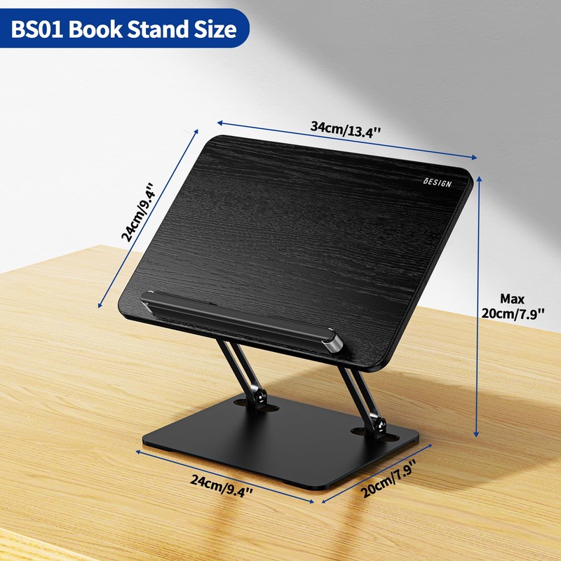 BESIGN BS01 Book Stand for Reading, Adjustable Book Holder, Ergonomic