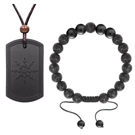 Necklace Pendant and Bracelet and Protection Sticker - (3 in 1 SET), Reduce Anxiety, Relieve Stress, Pendants and Bracelets Handcrafted from Natural Lava, Adjustable Cord Length, for Women/Men