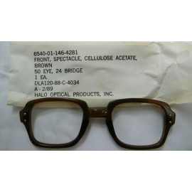 USGI FRONT SPECTACLE FRAME BROWN GLASSES 50 EYE 24 BRIDGE CELLULOSE ACETATE NEW