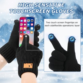 Eirnvop 2 Pairs Winter Gloves for Men Women, Upgraded Touchscreen Gloves, Cold Weather Thermal Wool Warm Knit Glove for Running Driving Cycling Work, Black