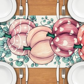 Aitsite Autumn Table Runner, Kitchen Table Decoration, Pumpkins, Autumn Table Runner, Outdoor Holiday Decor, Table Runner, Autumn Decoration for Indoor, Holiday, Autumn Decoration, 40 x 180 cm (Pink