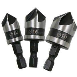 3 Pcs Countersink Chamfer Drill Bit Set, Countersink Bore Set, 90 Degree Woodworking Chamfer Drilling Tools with 1/4Inch Hex Shank, 12mm 16mm 19mm