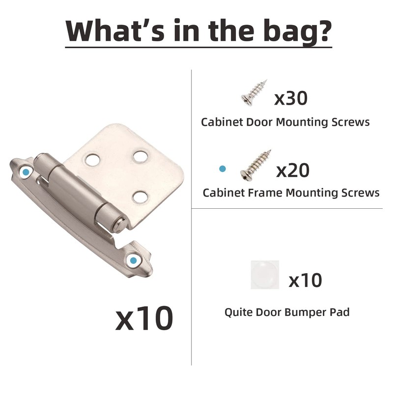 DecoBasics Cabinet Hinges Brushed Nickel for Kitchen Cabinets Doors (5