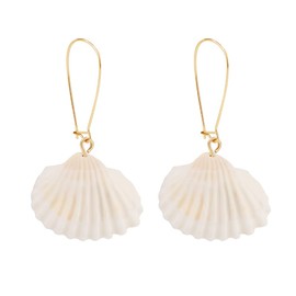 AMOR SPES Natural Sea Shell Gold Pearl Drop Earrings Dangle Earrings for Women Girls Beach Jewelry (B)