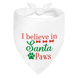 ZBBFSCSB I Believe in Santa Paws White Dog Bandana, Christmas Birthday Gifts for Dog Owner Lover, Cute Puppy Scarf Photo Shoot for Holiday Party, Christmas Costume for Festive Celebration