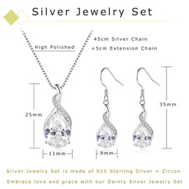 Loutade Women's Jewellery Sets, 925 Sterling Silver Necklace and Earring Sets for Women Bridesmaid, Infinity White Teardrop Cubic Zircon Silver Jewellery Set with Gift Box for Birthday Mother's Day