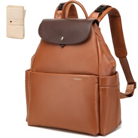 Yomiky Leather Diaper Bag Backpack, 14 Pockets, Fashion Diaper Bag Leather with Changing Pad, Stroller Straps, Travel Essential Large Diaper Bag, Unisex, Brown
