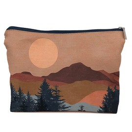 IWXYI Boho Mountain Sun forest Cosmetic Bag,Neutral Boho Mid-Century Sun Women's Makeup Make Up Bag Zipper Pouch Travel Toiletry Gifts For Women Teenage Girls Boho Lover