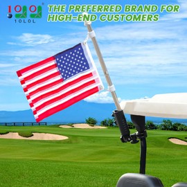 10L0L Golf Cart Flag Holder and Flagpole Bracket Mount Compatible with for Yamaha EZGO TXT RXV Club Car DS Precedent Icon EV Star Embroidered USA Flag (12"×18") Included Silver