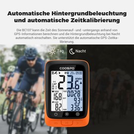 COOSPO BC107 Bicycle Computer GPS Wireless Bicycle Speedometer Odometer Bluetooth 5.0 ANT+ Road Bike Bicycle Bike Computer 2.4 Inch LCD with Backlight Compatible with Strava