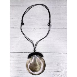 Alisha D Natural Round Mother of Pearl Pendant Cord necklace Women Jewelry