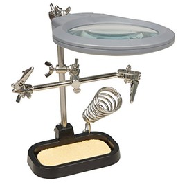 MC POWER Third Hand with LED Magnifier | Soldering Aid Soldering Iron Holder, Clamps Sponge, Illuminated Magnifying Glass 2x Magnification | Ideal for Soldering Work Control Work Crafts