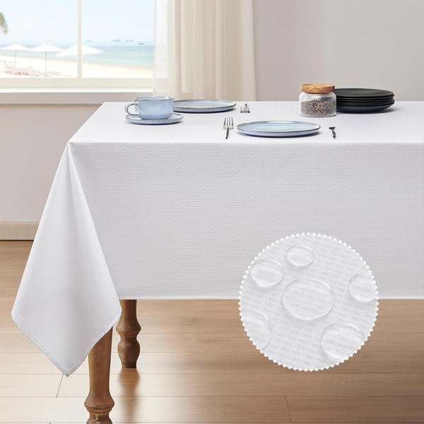 Veblandy Rectangle Tablecloth Weaved Textured Water Resistant Spill Proof Table