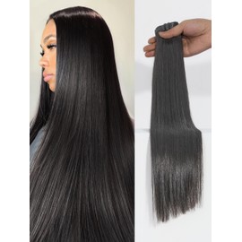 LUVME Silky Straight Seamless 110g 7Pcs Clip in Hair Extensions Full Max with 22inch Remy Human Hair Extensions, Natural Black 100% Real Soft Human Hair