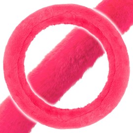 Carbella Faux Fur Steering Wheel Cover for Women – Wool Sheepskin Fluffy Fleece Warm and Cozy Comfort for Hands in Winter, Fits Most Steering Wheel Sizes 14.5 - 15 inch, Hot Pink