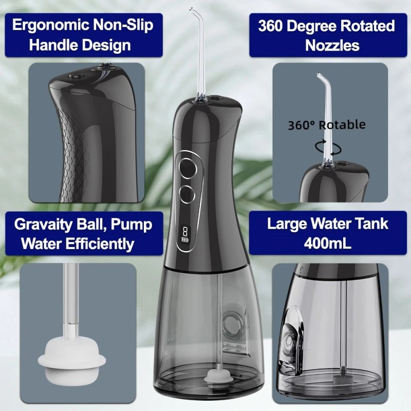 Water Flosser 400ML Portable Tooth Cleaner Rechargeable Travel Digital Display