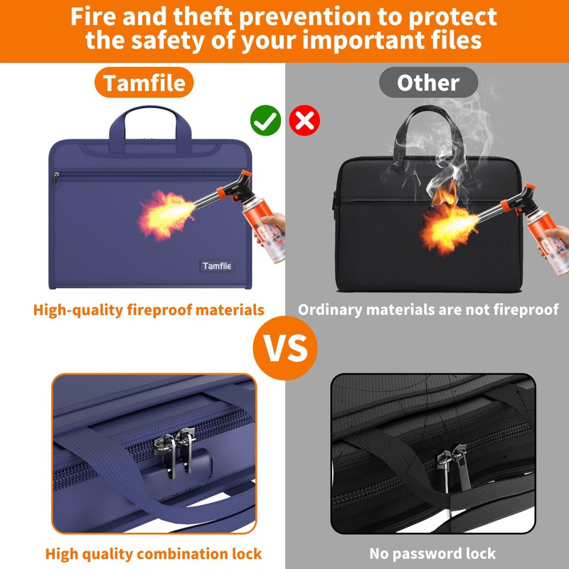 Fireproof Accordion File Organizer with Lock, Thickened Document Organizer 13