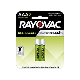 Rayovac, Pila Recargable AAA, 2 Pilas Negro/Verde