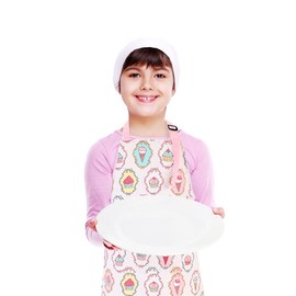 CRJHNS Kids Apron and Chef Hat Set, Adjustable Cotton Child Aprons with Large Pocket Cute Girls Boys Kitchen Bib Aprons for Cooking Baking Painting