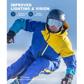 QALLY Ski Goggles for Men Women Snow Goggles Anti fog Snowboard Goggles with 100% UV Protection, White Frame Silver Lens/White Frame Silver Lens