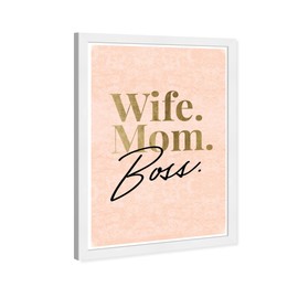 Wynwood Studio Typography Wall Art Framed Prints 'Wife Mom Boss Blush Velvet' Empowered Women Quotes and Sayings Home Décor, 13" x 19", Gold, Orange