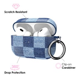 Velvet Caviar Compatible with AirPods Pro Case 2nd and 1st Generation - Cute Protective Hard Cover for Women - Blue Denim Checkered