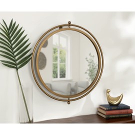 Kate and Laurel Baron Modern Pivot Mirror, 21 Inch Diameter, Gold, Decorative Adjustable Wall Mirror