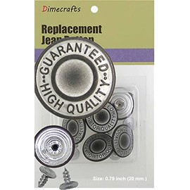 20 mm No-Sew Grey Silver 6 Jean Tack Buttons w/Tool (no. 176)
