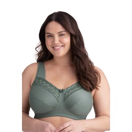 Miss Mary of Sweden - Broderie Anglaise Women's Non-Wired Cotton Bra Comfortable Full Cup Bra with Support, Green, 95G