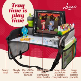 Lusso Gear Lap Tray for Toddler and kids, Table Tray for Travel, Car Seat, Airplane, Desk Essential Accessories and Road Trip Activities (Gray)